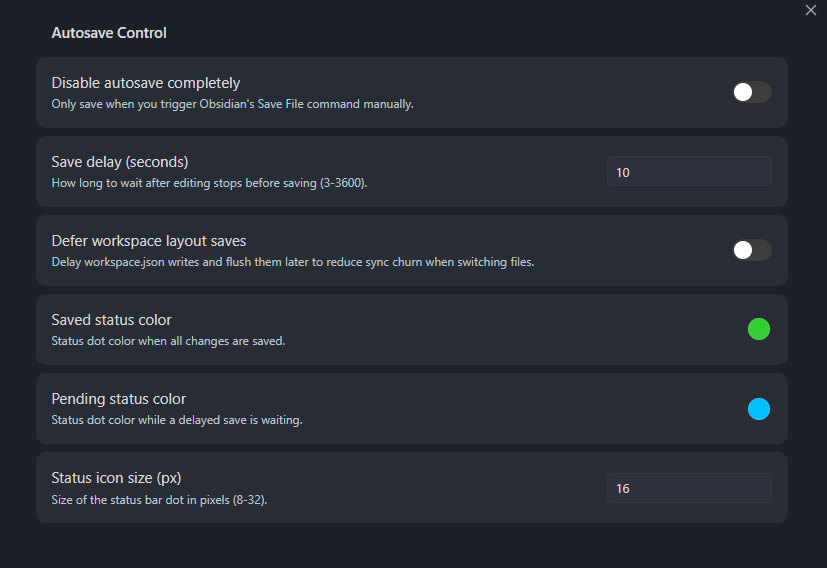 obsidian autosave control setting